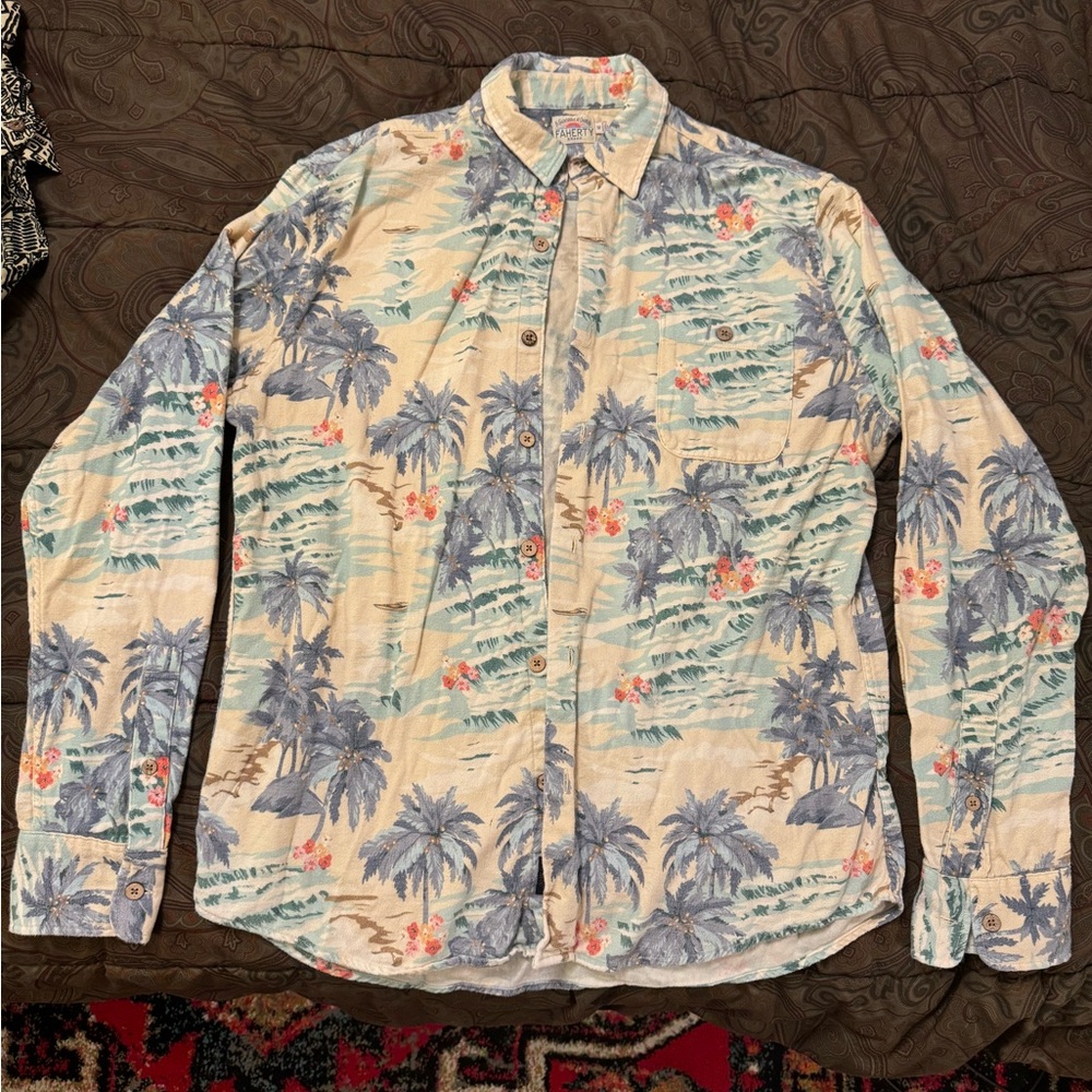 Faherty Men's Casual Button Down Shirt - Blue and Cream - Picture 1 of 1